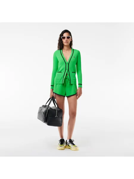 Lacoste Kardigan Dekolt W Kształcie Litery V Prążkowana Dzianina 3D zielony