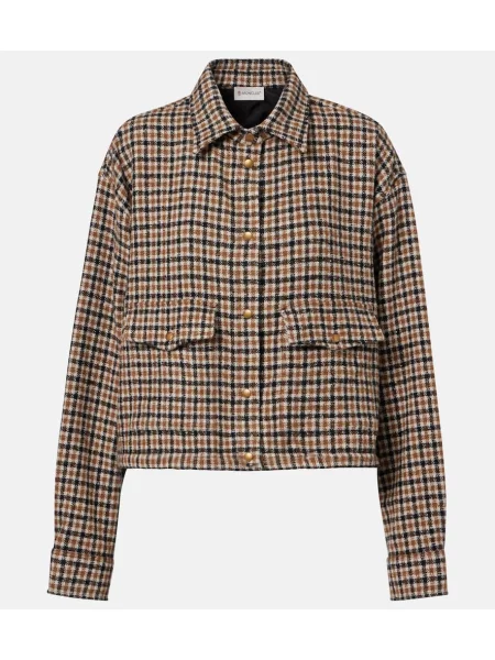 Koszula Moncler wełniana w kratkę o krotszym kroju