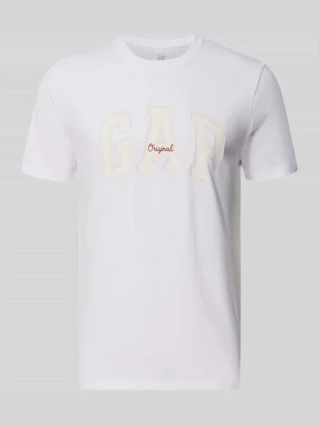 T-shirt z logo i okrągłym dekoltem Gap biała