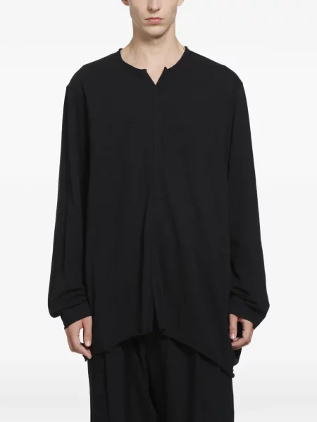 Lung tricou Ziggy Chen cu decolteu în V negru
