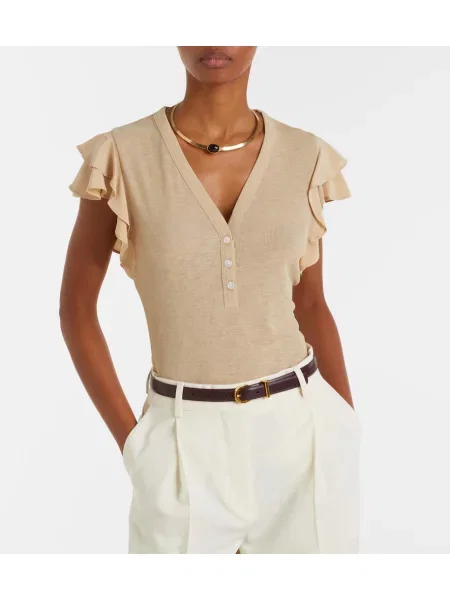 Top Veronica Beard tricotate cu volane bej