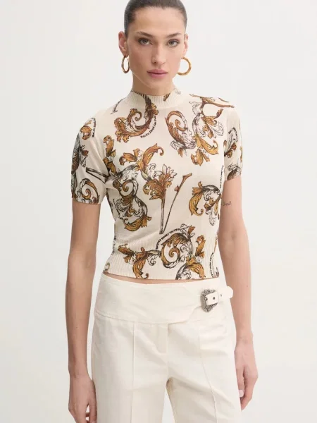 Pulover Versace Jeans Couture za žene lagani s poludolčevitom bež