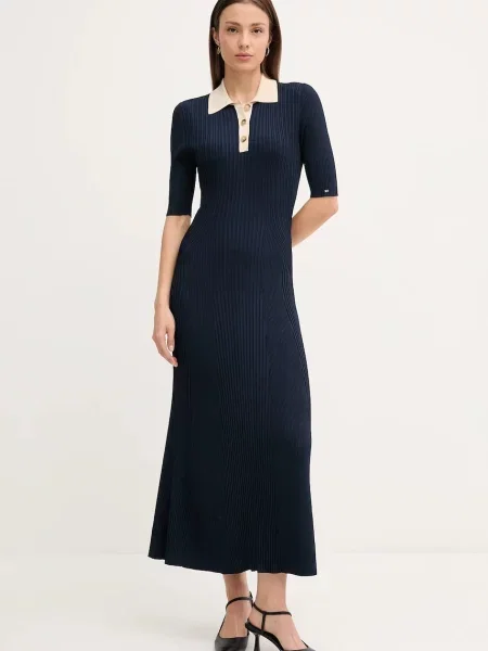 Tommy Hilfiger sukienka granatowy maxi rozkloszowana