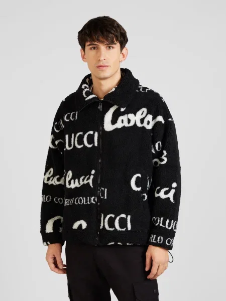 Carlo Colucci Jachetă fleece negru / murdar alb