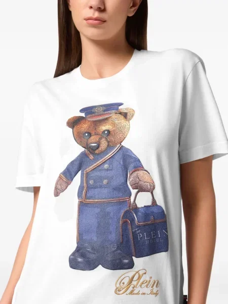 Tricou Philipp Plein cu imagine teddy alb