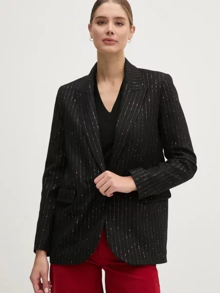 Vlněné sako La Petite Française PFVERITABLE jednořadá vzorovaná PFVERITABLE černá