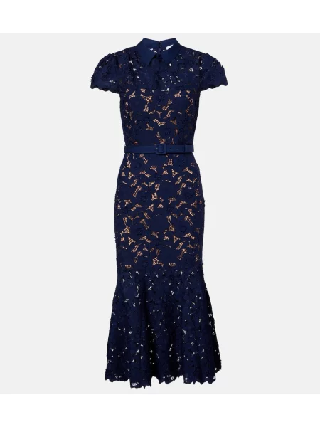 Rochie midi Self-portrait din dantelă până la genunchi de costum albastru