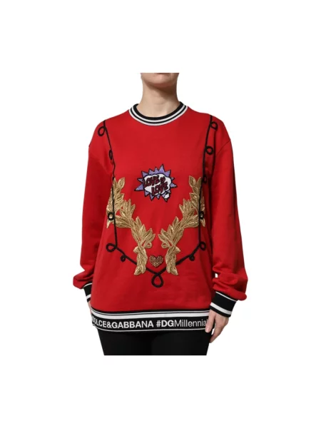 Bluza Dolce And Gabbana z dekoltem w kształcie litery U z cekinami czerwona