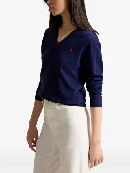 Fleece polo Polo Ralph Lauren με κέντημα με λαιμόκοψη v κόκκινο