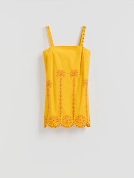 Reserved Rochie cu broderie decorativă galben-deschis galben