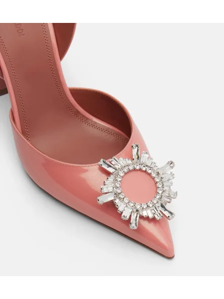 Pantofi cu toc Amina Muaddi din piele de lac slingback roz