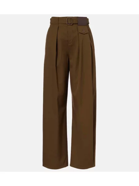 Pantaloni Loewe cu talie înaltă de mătase plisate verde