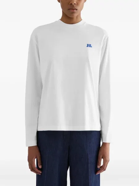 Lung tricou Jil Sander cu broderie alb