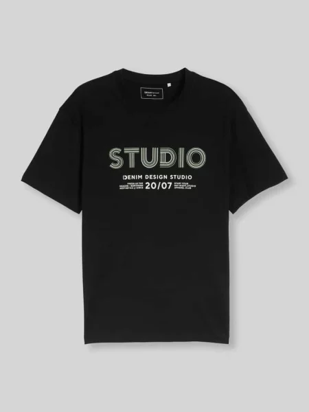 T-shirt o kroju relaxed fit z czystej bawełny Tom Tailor Denim czarna