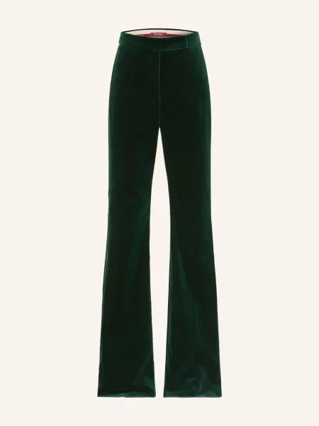 Max Mara Studio Sametové Marlene Kalhoty Oscuri S Galonovými Pruhy tmavě zelená