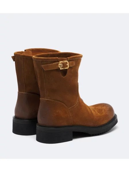 Cizme scurte Versace din piele de căprioară maro