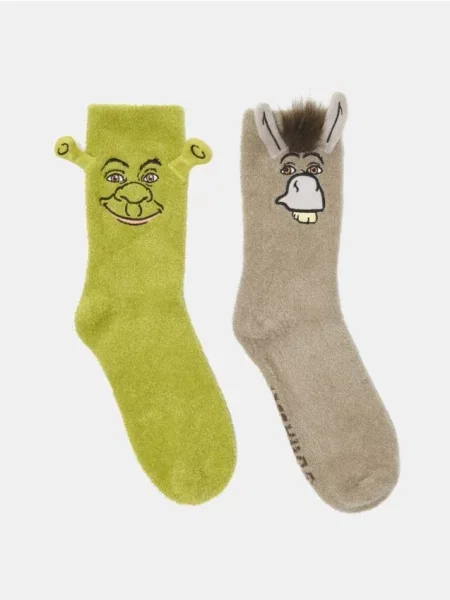 Sinsay Šenilové vysoké ponožky s výšivkou a 3D prvky 2 pack Shrek vícebarevná