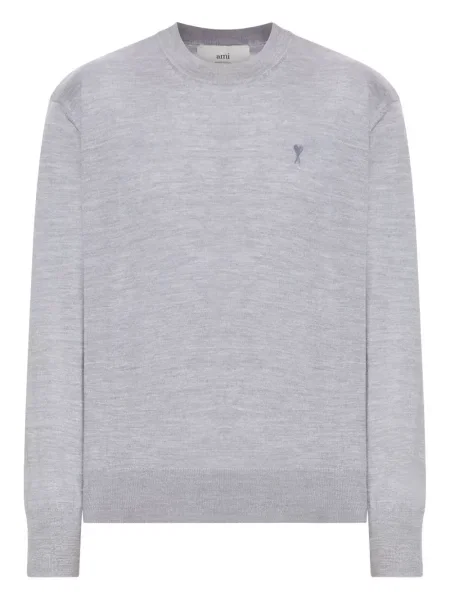 Pulover Ami Paris cu broderie gri