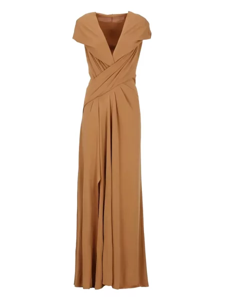 Rochie maxi Alberta Ferretti drapată de costum maro