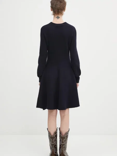 Шерстяное платье мини Lacoste клеш синее