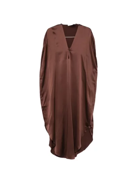 Rochie midi Ruohan cu decolteu în V până la genunchi de costum maro