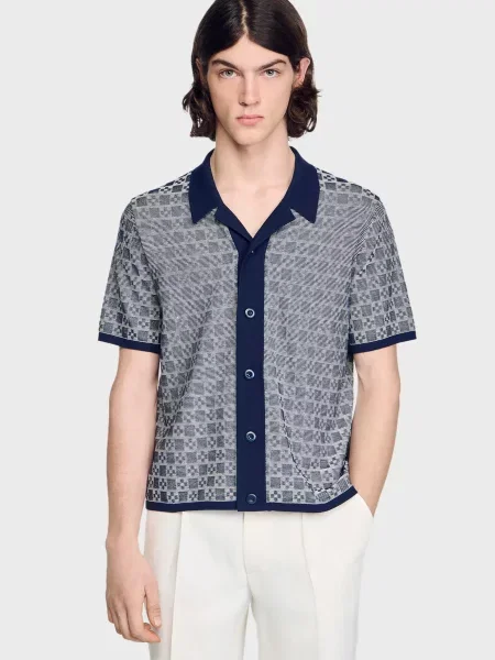 Рубашка Sandro с принтом синяя