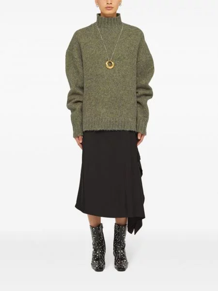 Vilnonis drapiruotas midi sijonas Jil Sander iki kelių juoda