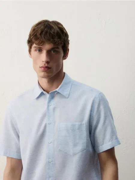 Reserved Cămașă regular fit cu adaos de in albastru-pal albastru