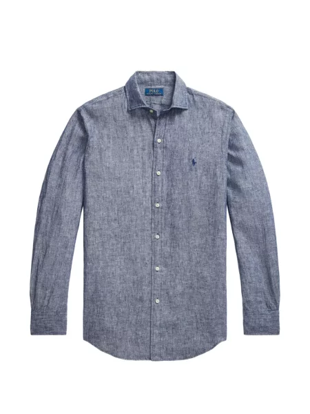 Ленен пуловер Polo Ralph Lauren бродиран синьо