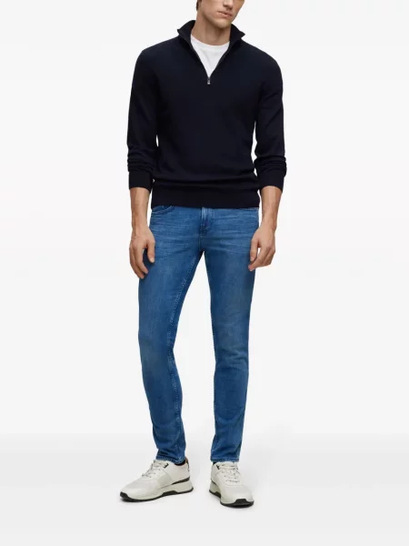Tricou Boss din jacard cu autograf alb