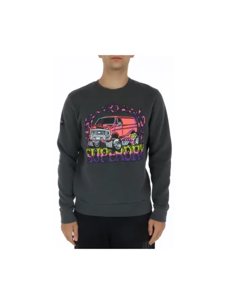 Bluza Superdry z nadrukiem z okrągłym dekoltem szara