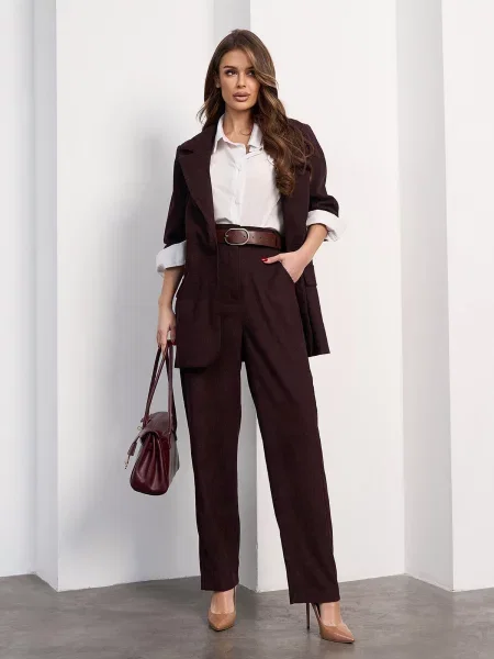 Штани класичні ISSA Plus темно-коричневий вельвет коричневі