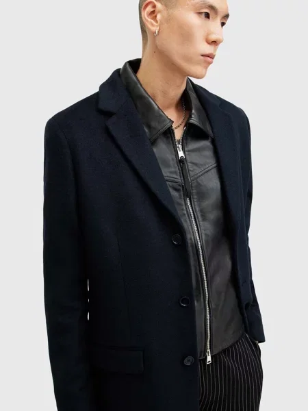 Пальто з домішкою вовни AllSaints HAL COAT перехідне синій