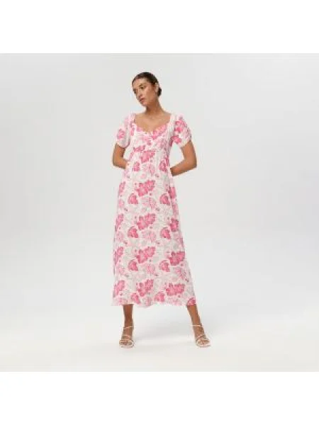 Sinsay Květinové midi šaty Červená