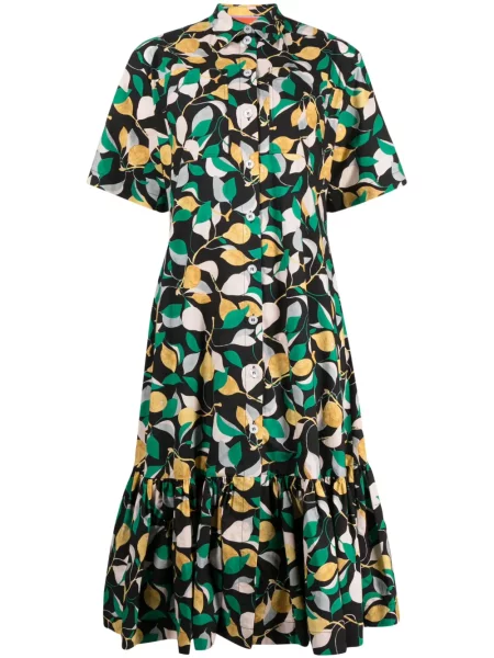 Sukienka koszulowa La Doublej z nadrukiem do kolan garniturowa czarna