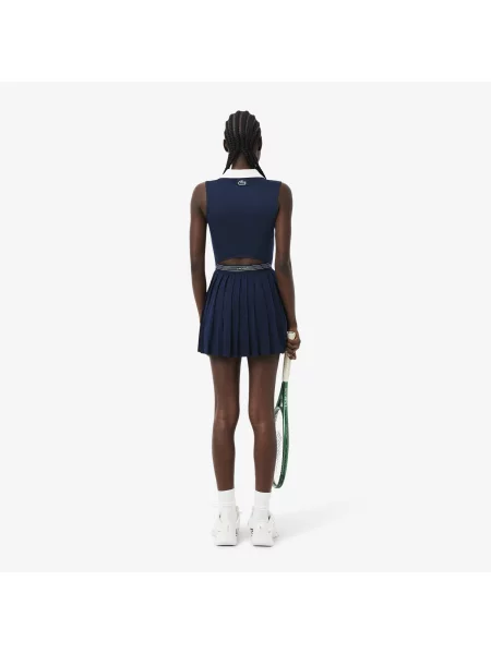 Lacoste Sukienka Sport Z Kołnierzykiem Polo Bez Rękawów Slim Fit granatowa