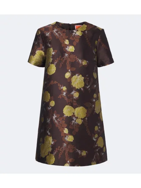 Rochie La Doublej cu model floral din jacard maro