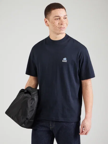 BOSS Tricou Numbers Bleumarin alb