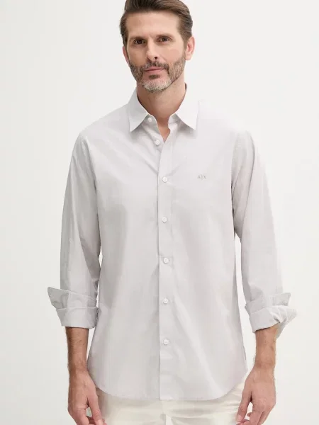 Риза Armani Exchange със стандартна кройка с класическа яка сиво