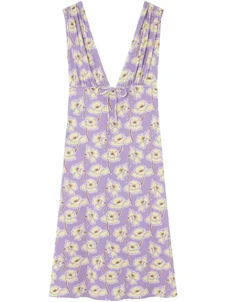 Rochie midi Versace cu decolteu în V până la genunchi de costum violet