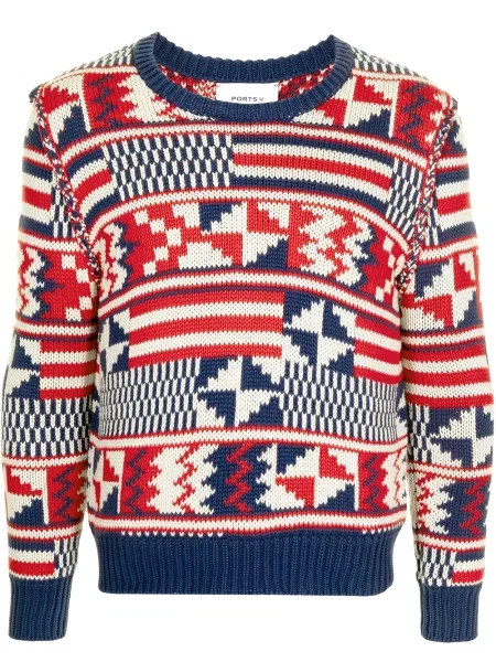 Dzianinowy sweter Ports V z nadrukiem biały