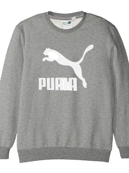 Raštuotas džemperis Puma apvaliu kaklu pilka