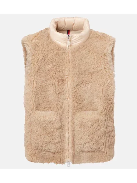 Sztuczne futro kamizelka puchowa Moncler beżowa
