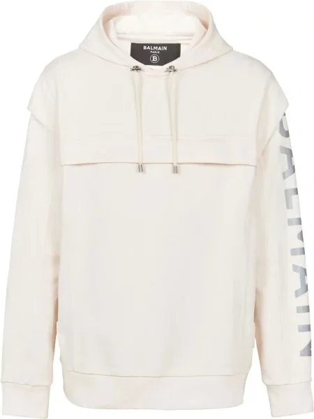 Суичър с качулка Balmain с принт бяло