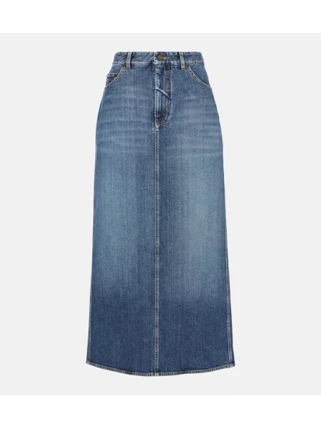 Fustă din denim Ralph Lauren Collection cu talie înaltă albastru