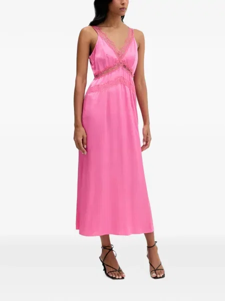 Rochie midi Never Fully Dressed cu decolteu în V din dantelă roz