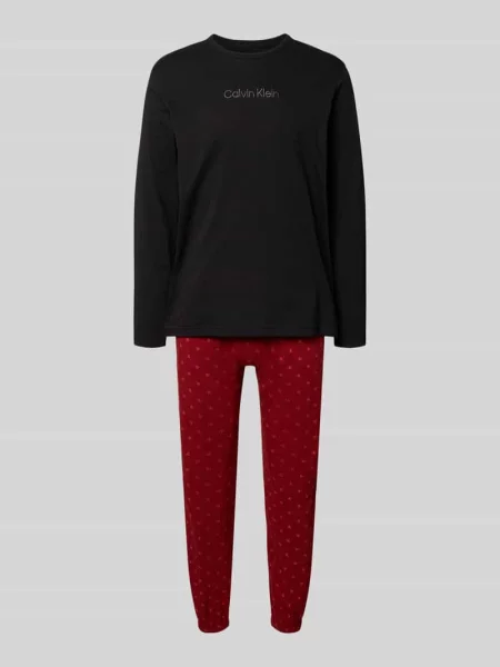 Piżama ze wzorem z logo i wyhaftowanym logo Calvin Klein Underwear bordowa