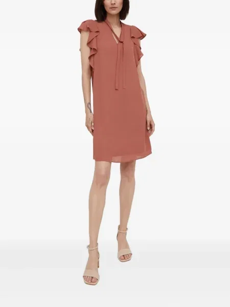 Mała sukienka mini Pennyblack z falbankami garniturowa brązowa