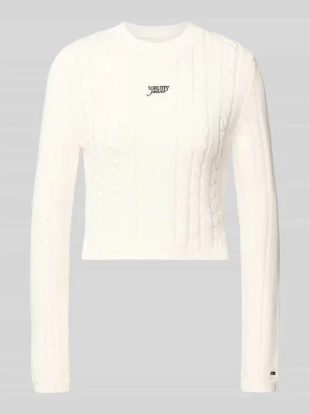 Sweter z dzianiny o kroju slim z czystej bawełny Tommy Jeans beżowy