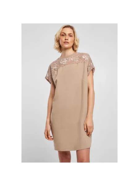 Sukienka koszulowa Urban Classics koronkowa beżowa